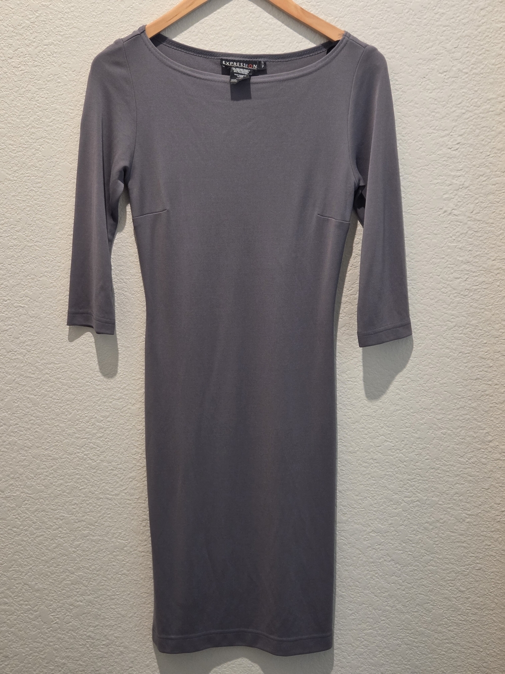 Expressions Gray Sheath Dress - Classic 3/4 Sleeve Size S